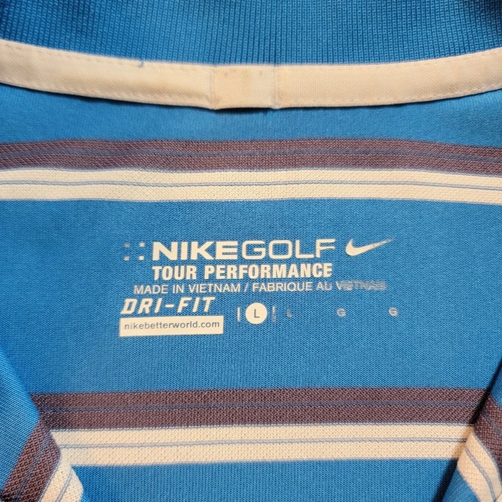 Nike Dri-FIT Tour Performance Men's Golf Polo Blue Striped Large L Short Sleeve